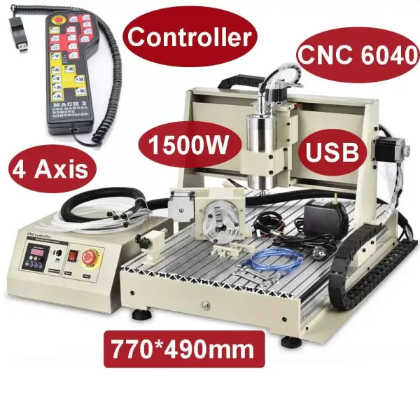 Fresadora CNC de 4 ejes, 6040, máquina de grabado USB, router Engraver, motor de husillo VFD de 1,5 kW + caja de control Fresadora CNC de 4 ejes, 6040, máquina de grabado USB, router Engraver, motor de husillo VFD de 1,5 kW + caja de control