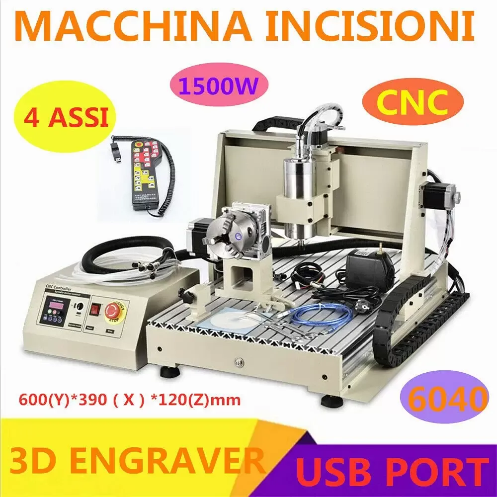 Fresadora - 6040 Fresadora USB 4 ejes 1500W Máquina de grabado Grabador de metal + controlador
