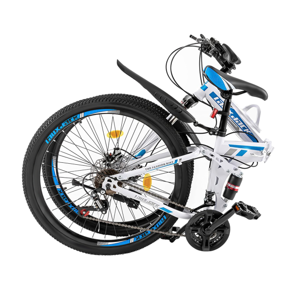 Bicicleta plegable de montaña de 26 pulgadas para mujeres y hombres - Freno de disco delantero y trasero - 21 velocidades de cambio para adultos