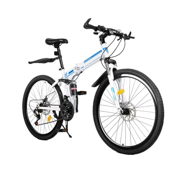 Bicicleta plegable de montaña de 26 pulgadas para mujeres y hombres - Freno de disco delantero y trasero - 21 velocidades de cambio para adultos