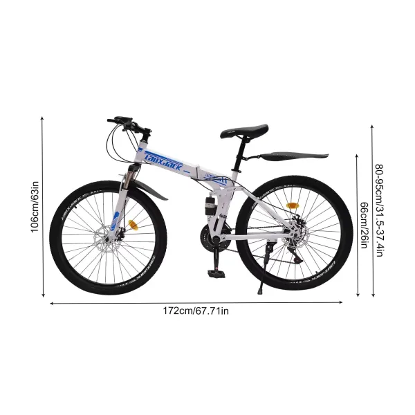 Bicicleta plegable de montaña de 26 pulgadas para mujeres y hombres - Freno de disco delantero y trasero - 21 velocidades de cambio para adultos