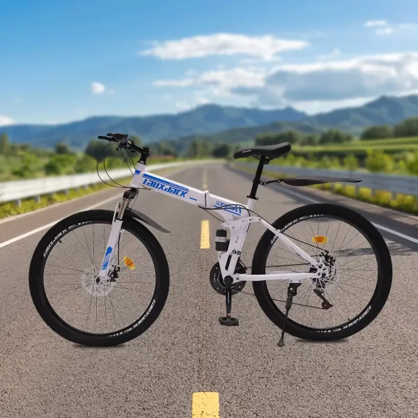 Bicicleta plegable de montaña de 26 pulgadas para mujeres y hombres - Freno de disco delantero y trasero - 21 velocidades de cambio para adultos