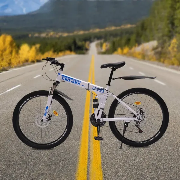 Bicicleta plegable de montaña de 26 pulgadas para mujeres y hombres - Freno de disco delantero y trasero - 21 velocidades de cambio para adultos Bicicleta plegable de montaña de 26 pulgadas para mujeres y hombres - Freno de disco delantero y trasero - 21 velocidades de cambio para adultos