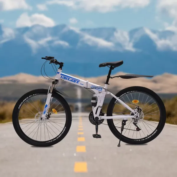 Bicicleta plegable de montaña de 26 pulgadas para mujeres y hombres - Freno de disco delantero y trasero - 21 velocidades de cambio para adultos Bicicleta plegable de montaña de 26 pulgadas para mujeres y hombres - Freno de disco delantero y trasero - 21 velocidades de cambio para adultos