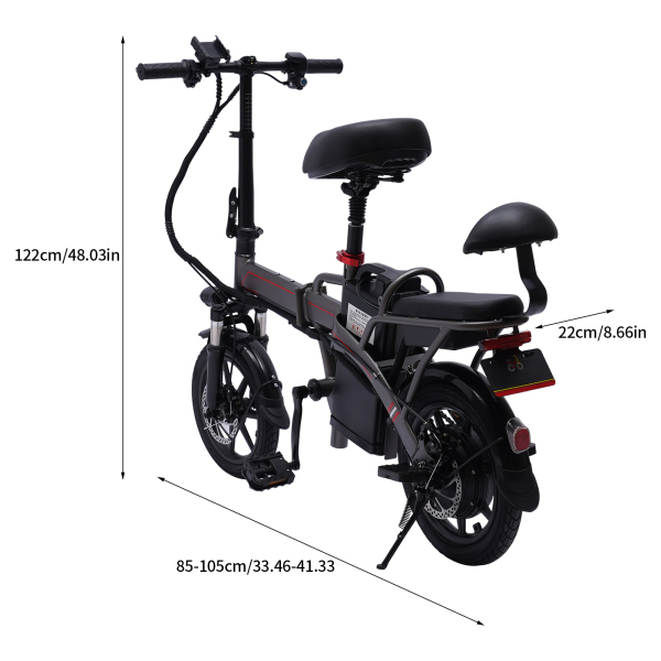 E-Bike plegable de 14 pulgadas con motor de 350 W 25 km/h y batería de litio extraíble E-Bike de ciudad Gris