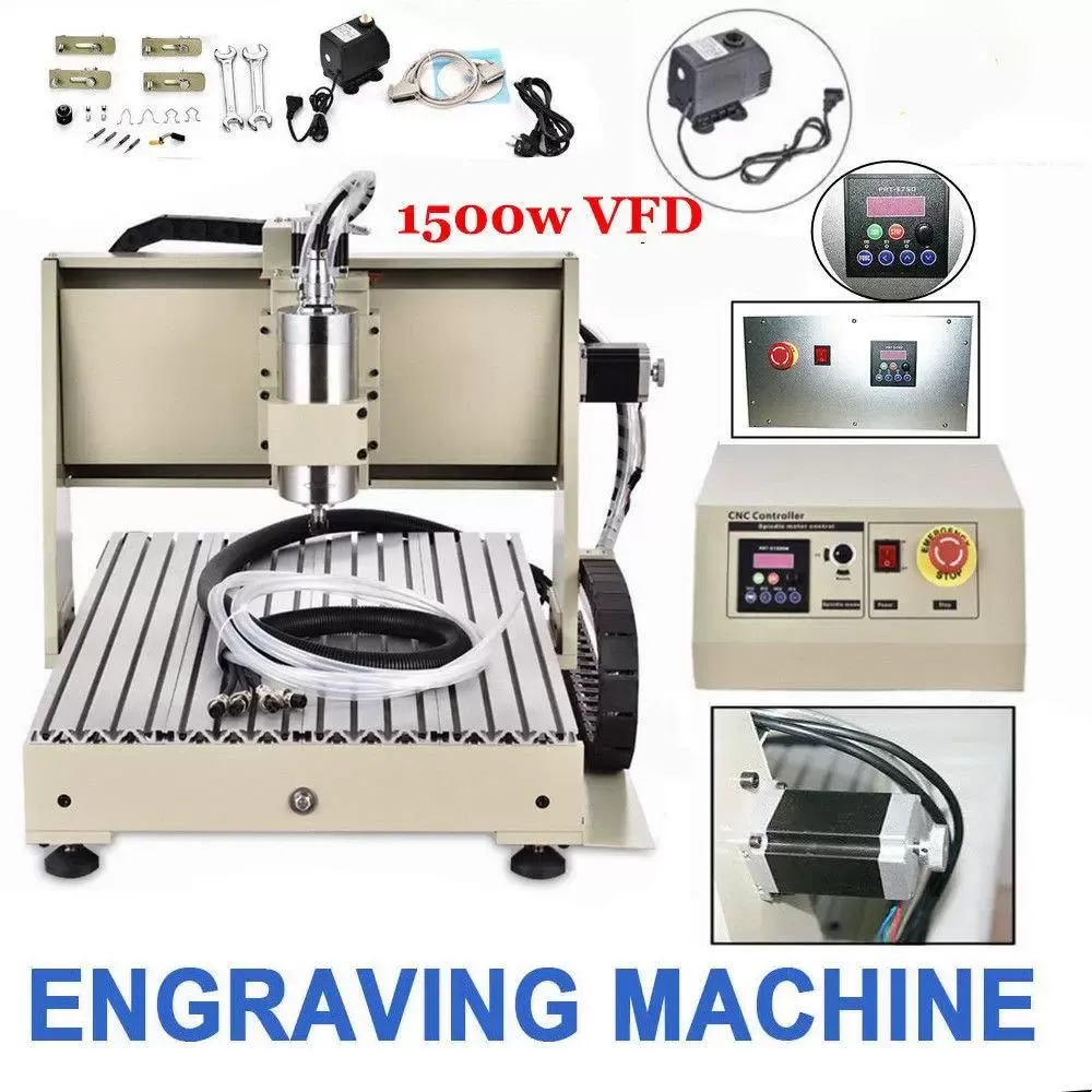 CNCEST Máquina de grabado de tres ejes，CNC 6040 Máquina de fresado de 1500 W con máquina de grabado de puerto paralelo de control remoto