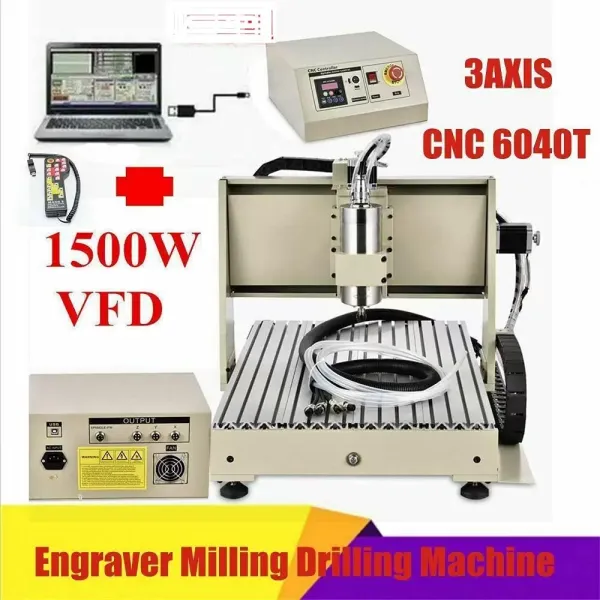 Máquina de grabado 1500W - 3 ejes 6040 VFD - Máquina de grabado Router+Volante+Controlador