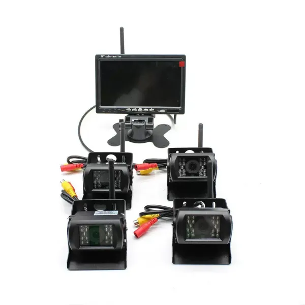 Monitor de 7 pulgadas + 4 cámaras de seguridad inalámbricas, visión nocturna, cámara de marcha atrás para RV camión