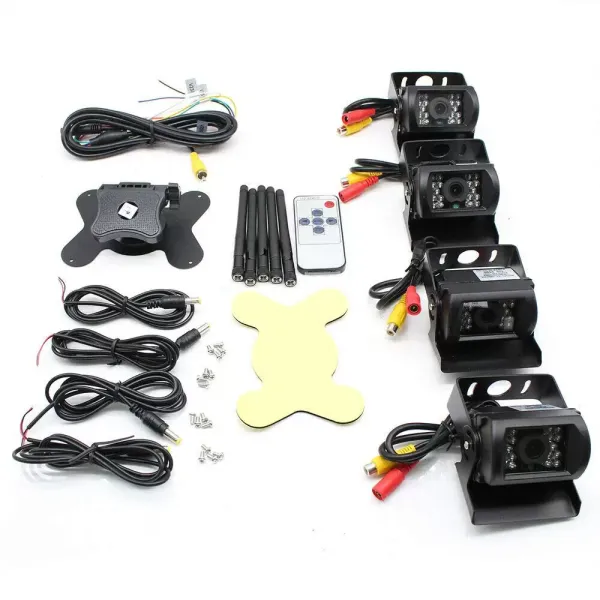 Monitor de 7 pulgadas + 4 cámaras de seguridad inalámbricas, visión nocturna, cámara de marcha atrás para RV camión