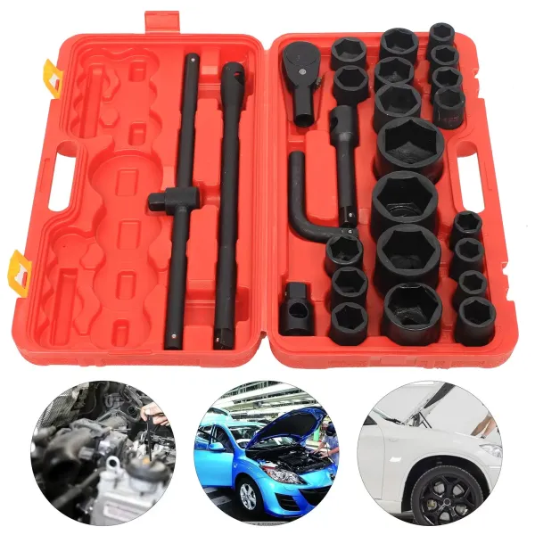 Juego de llaves de vaso, 26 unidades, 3/4", 21-65 mm, llaves de vaso profesionales para camiones y coches