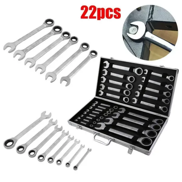 Juego de llaves de carraca de 22 piezas, 6 mm - 32 mm, con caja