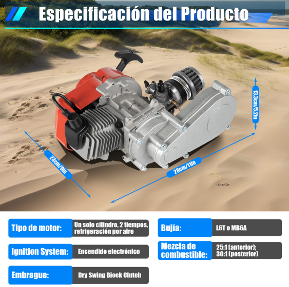 49cc 2 tiempos Pull Start Motor Refrigeración por aire Motor de carreras Mini Dirt Bike ATV