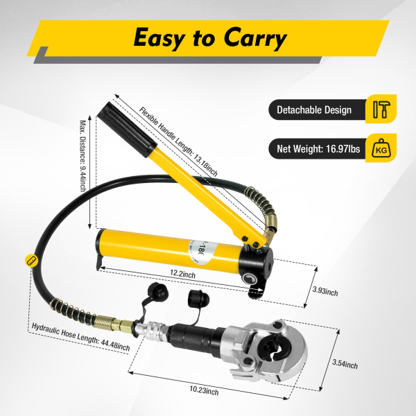 Crimpadora hidráulica de tubo de presión V12-28 mm TH16-32 mm con cabezal giratorio 360°, en forma de U/TH para tubos de aluminio, PEX, PB Crimpadora hidráulica de tubo de presión V12-28 mm TH16-32 mm con cabezal giratorio 360°, en forma de U/TH para tubos de aluminio, PEX, PB
