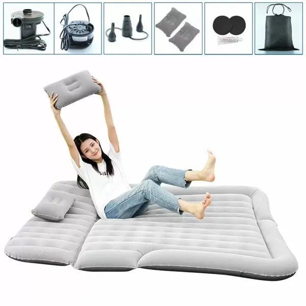 Colchón de aire inflable Asiento trasero de cama de aire con bomba eléctrica,almohadilla de dormir portátil con flocado para acampar de viaje (gris)