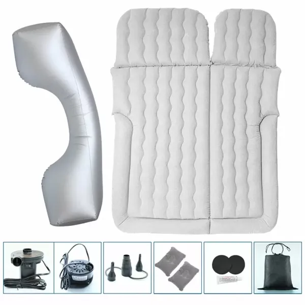 Colchón de aire inflable Asiento trasero de cama de aire con bomba eléctrica,almohadilla de dormir portátil con flocado para acampar de viaje (gris)