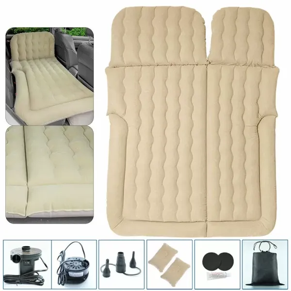 CNCEST Colchón de aire para automóvil para viajes Camping al aire libre, Colchón inflable de PVC Cama inflable, de aire más gruesa móvil  (Beige)