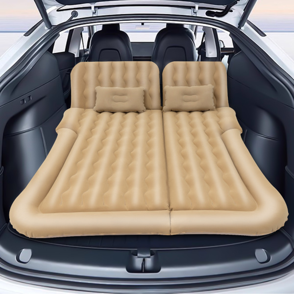 CNCEST Colchón de aire para automóvil para viajes Camping al aire libre, Colchón inflable de PVC Cama inflable, de aire más gruesa móvil  (Beige)