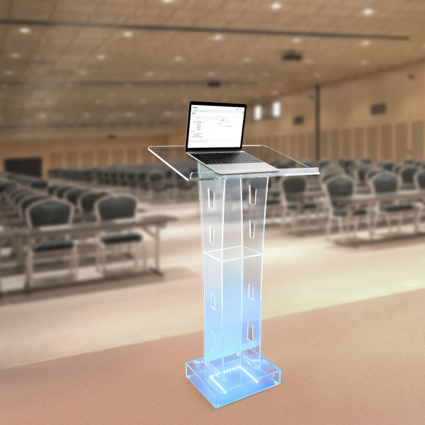 Podio de acrílico transparente Podio independiente portátil con luz LED Podio de acrílico transparente Podio independiente portátil con luz LED