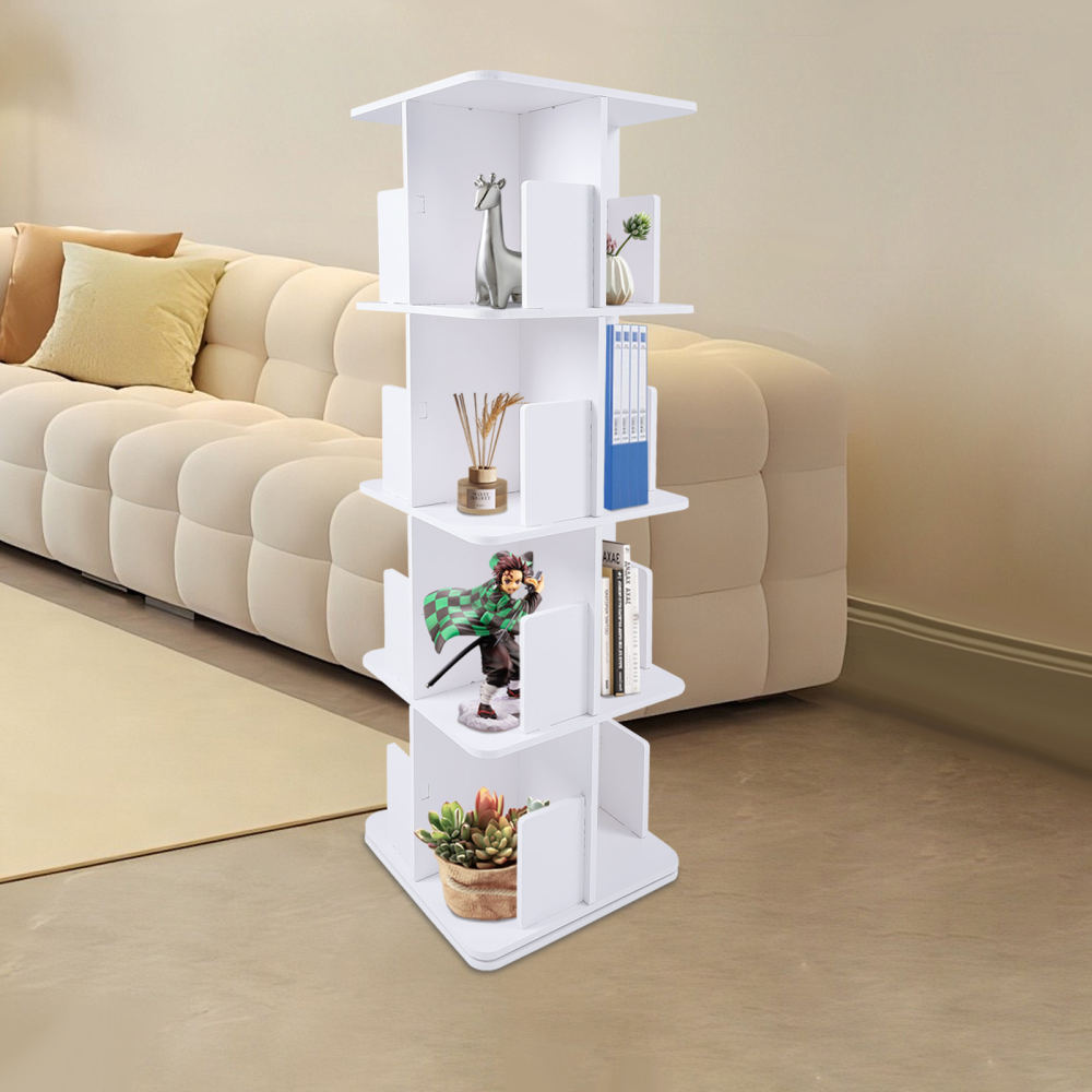 Estantería giratoria de 360°, librería de pie de 4 niveles, librería pequeña de esquina - Blanca