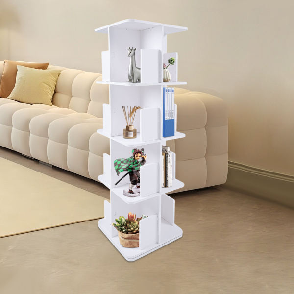 Estantería giratoria de 360°, librería de pie de 4 niveles, librería pequeña de esquina - Blanca Estantería giratoria de 360°, librería de pie de 4 niveles, librería pequeña de esquina - Blanca