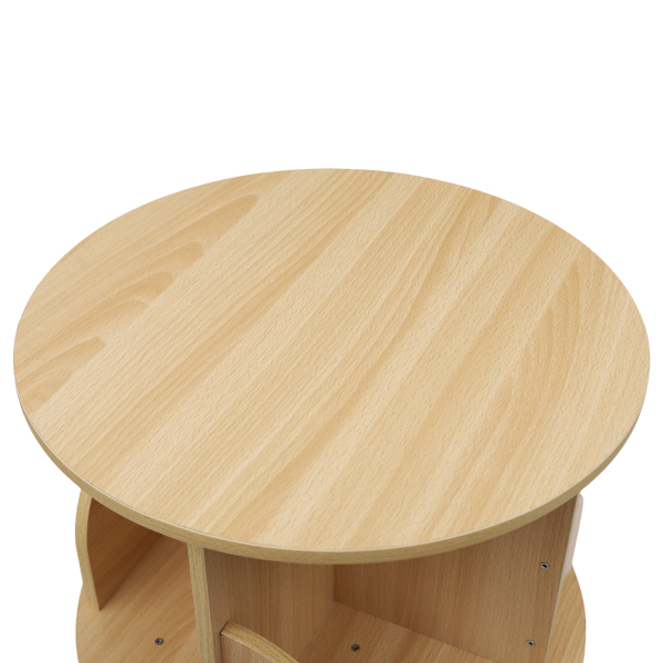 Estantería giratoria de madera de 4 capas con fondo redondo y ruedas
