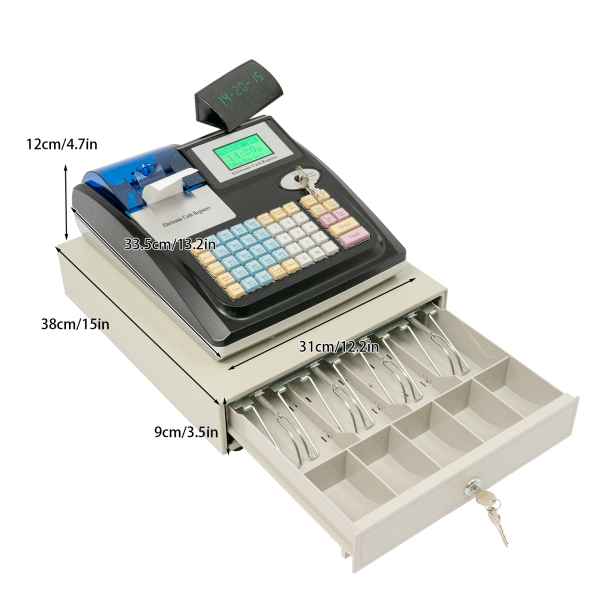 Caja registradora electrónica con cajón, 48 llaves, POS Cash venta al por menor, digital LED pantalla, versión inglesa, negra