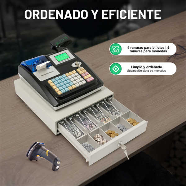 Caja registradora electrónica con cajón, 48 llaves, POS Cash venta al por menor, digital LED pantalla, versión inglesa, negra