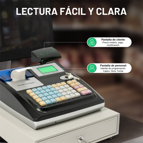 Caja registradora electrónica con cajón, 48 llaves, POS Cash venta al por menor, digital LED pantalla, versión inglesa, negra