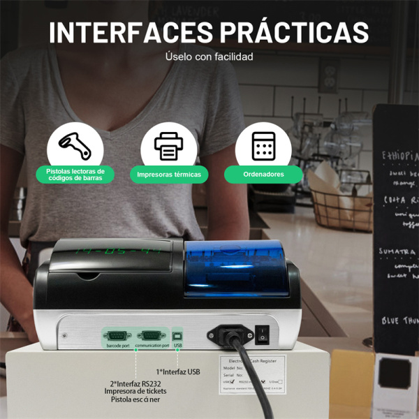 Caja registradora electrónica con cajón, 48 llaves, POS Cash venta al por menor, digital LED pantalla, versión inglesa, negra