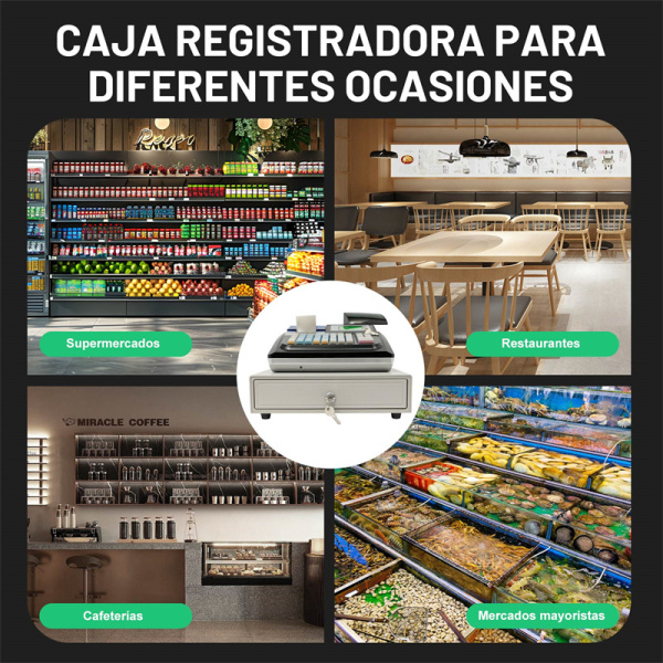 Caja registradora electrónica con cajón, 48 llaves, POS Cash venta al por menor, digital LED pantalla, versión inglesa, negra