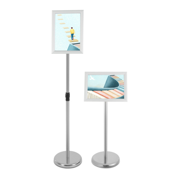 8 soportes para letreros A4, ajustables, de pedestal resistente - Plateados