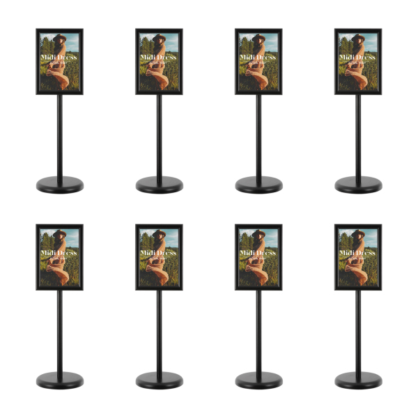8 soportes para letreros A4, ajustables, de pedestal resistente - Negro
