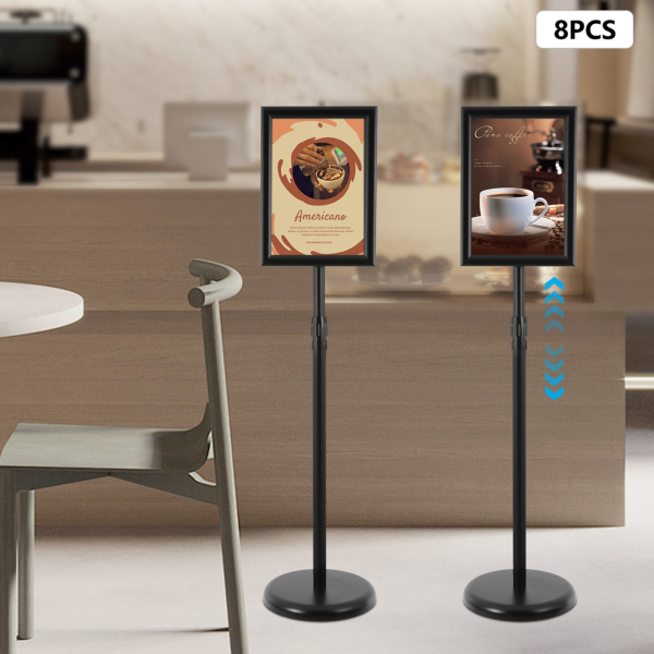 8 soportes para letreros A4, ajustables, de pedestal resistente - Negro