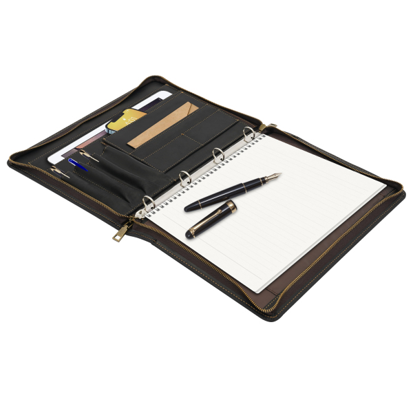 Carpeta portafolios de cuero para portátil de 12,9",con cremallera, Organizador profesional de negocios para A4 Carta Carpeta portafolios de cuero para portátil de 12,9",con cremallera, Organizador profesional de negocios para A4 Carta