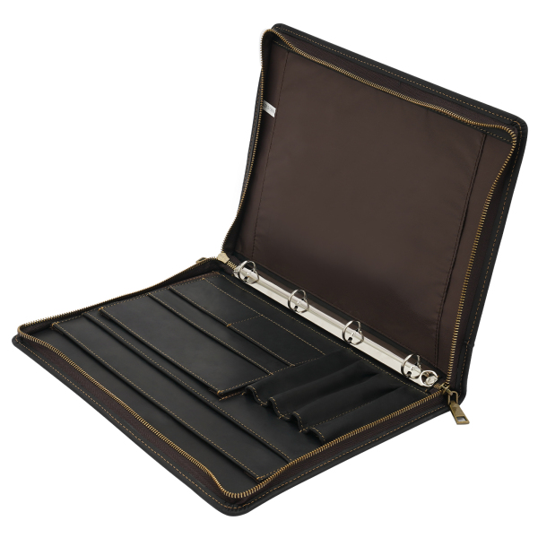 Carpeta portafolios de cuero para portátil de 12,9",con cremallera, Organizador profesional de negocios para A4 Carta Carpeta portafolios de cuero para portátil de 12,9",con cremallera, Organizador profesional de negocios para A4 Carta