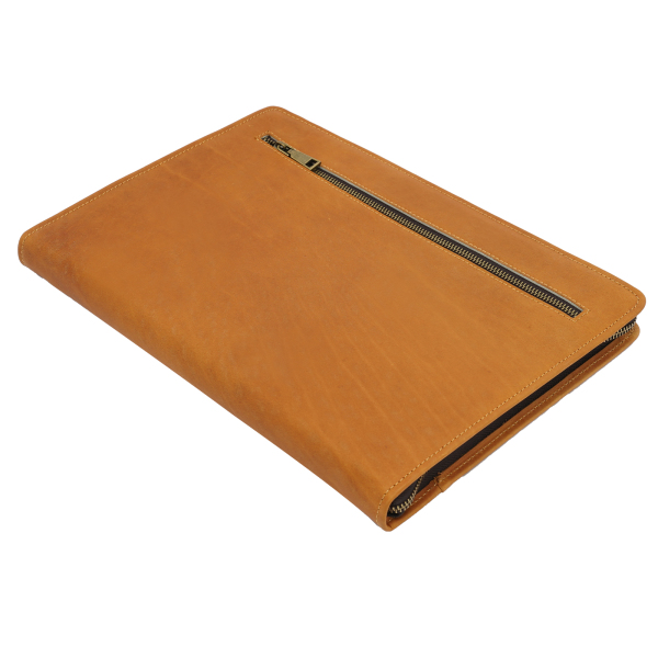 12,9" Carpeta de cuero tipo portafolios, carpeta con cremallera para currículum para hombres, para cartas/bloc de notas A4, marrón