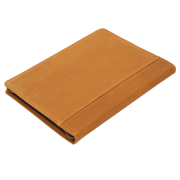 12,9" Carpeta de cuero tipo portafolios, carpeta con cremallera para currículum para hombres, para cartas/bloc de notas A4, marrón