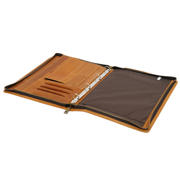 12,9" Carpeta de cuero tipo portafolios, carpeta con cremallera para currículum para hombres, para cartas/bloc de notas A4, marrón