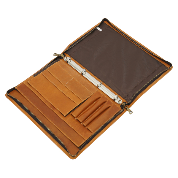 12,9" Carpeta de cuero tipo portafolios, carpeta con cremallera para currículum para hombres, para cartas/bloc de notas A4, marrón