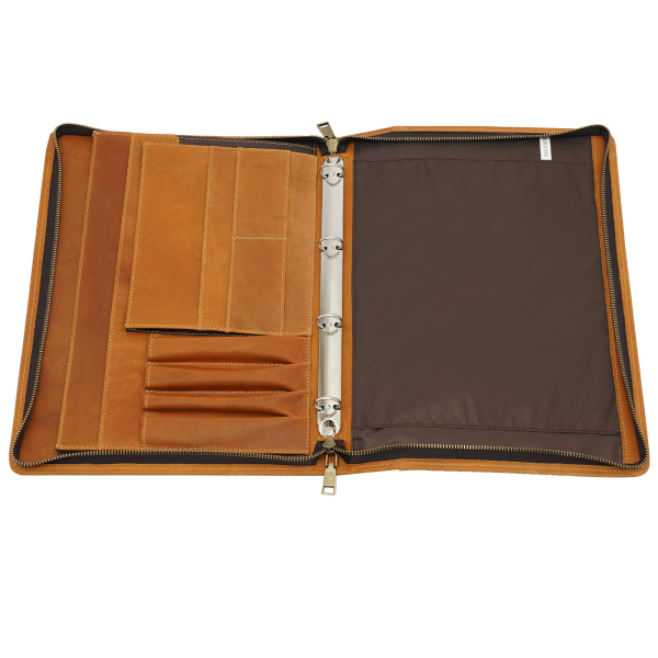 12,9" Carpeta de cuero tipo portafolios, carpeta con cremallera para currículum para hombres, para cartas/bloc de notas A4, marrón