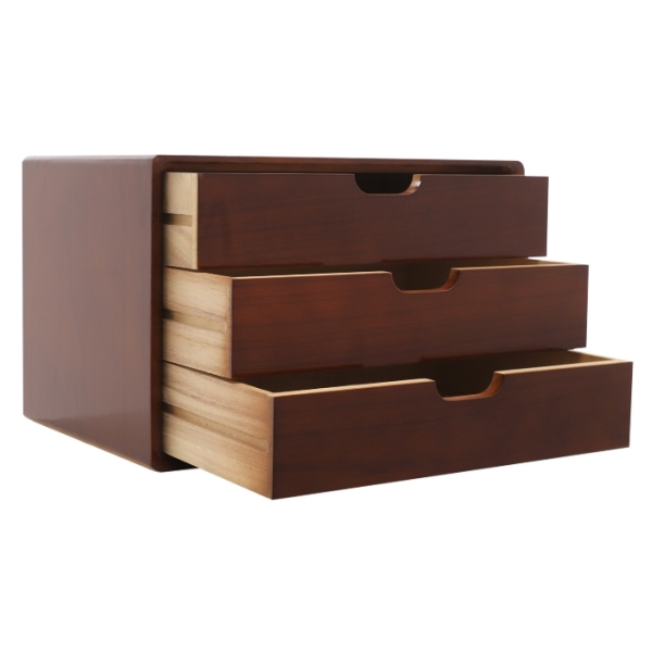 Caja de almacenamiento de escritorio de tres capas, caja de almacenamiento de escritorio, caja de almacenamiento, 35 cm x 26 cm x 23 cm - Nogal