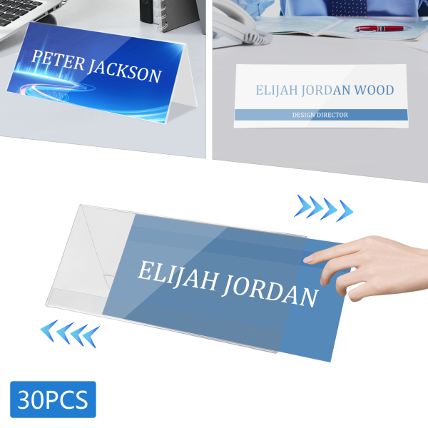 Soportes de tienda de campaña con nombre de plástico transparente soporte de placa de matrícula con nombre de plástico