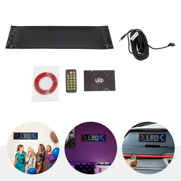 Pantalla LED flexible de 34,8 cm x 10,2 cm, tablero de visualización LED, letrero LED flexible para automóvil, tienda, bar, publicidad