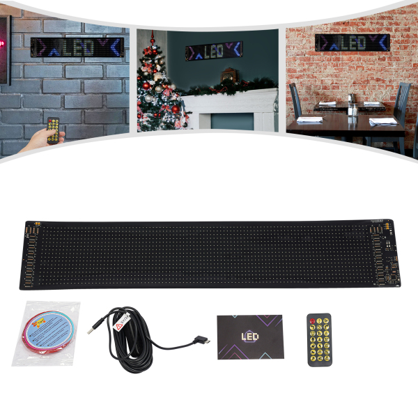 Pantalla LED flexible de 59,5 cm x 12 cm, tablero de visualización LED, letrero LED flexible para automóvil, tienda, bar, publicidad