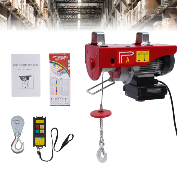 Cabrestante eléctrico de 200 kg, 510 W, cable de elevación para motor, grúa de cabrestante, mando a distancia inalámbrico