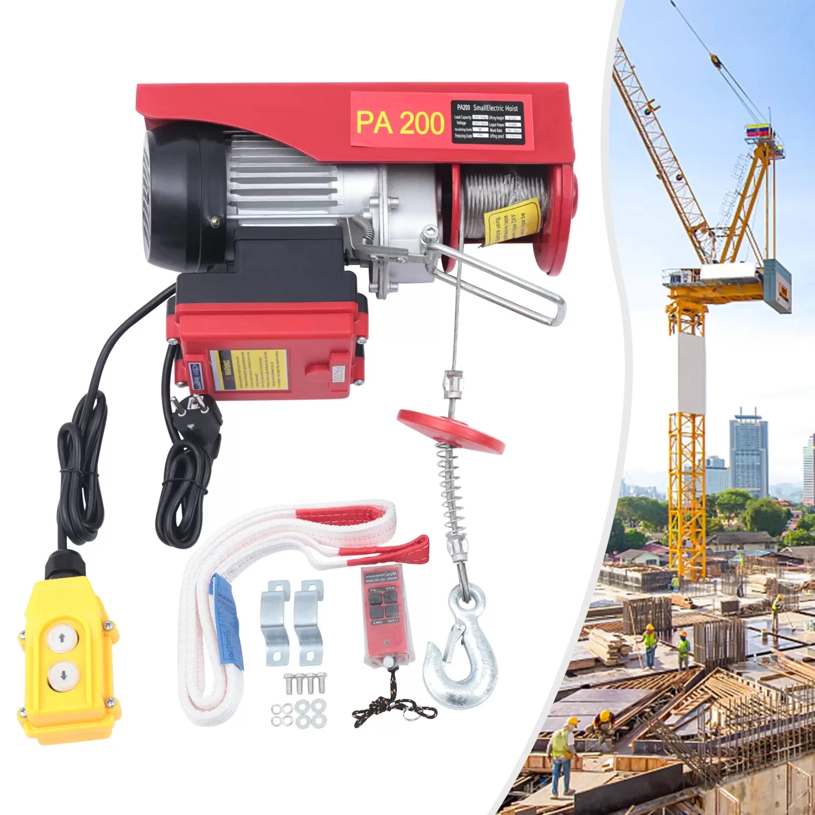 Palan Eléctrico de 220 V con cable de 100/200 kg, Treuil-Palan eléctrico con control para casa, taller y garaje (440lbs/200 kg)