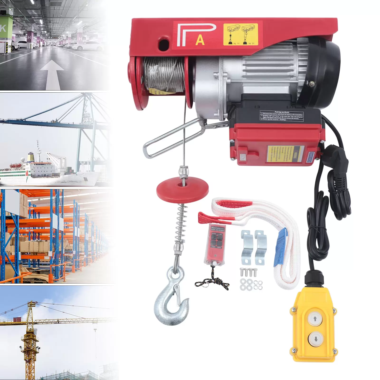 Palan Eléctrico de 220 V con cable de 100/200 kg, Treuil-Palan eléctrico con control para casa, taller y garaje (440lbs/200 kg)