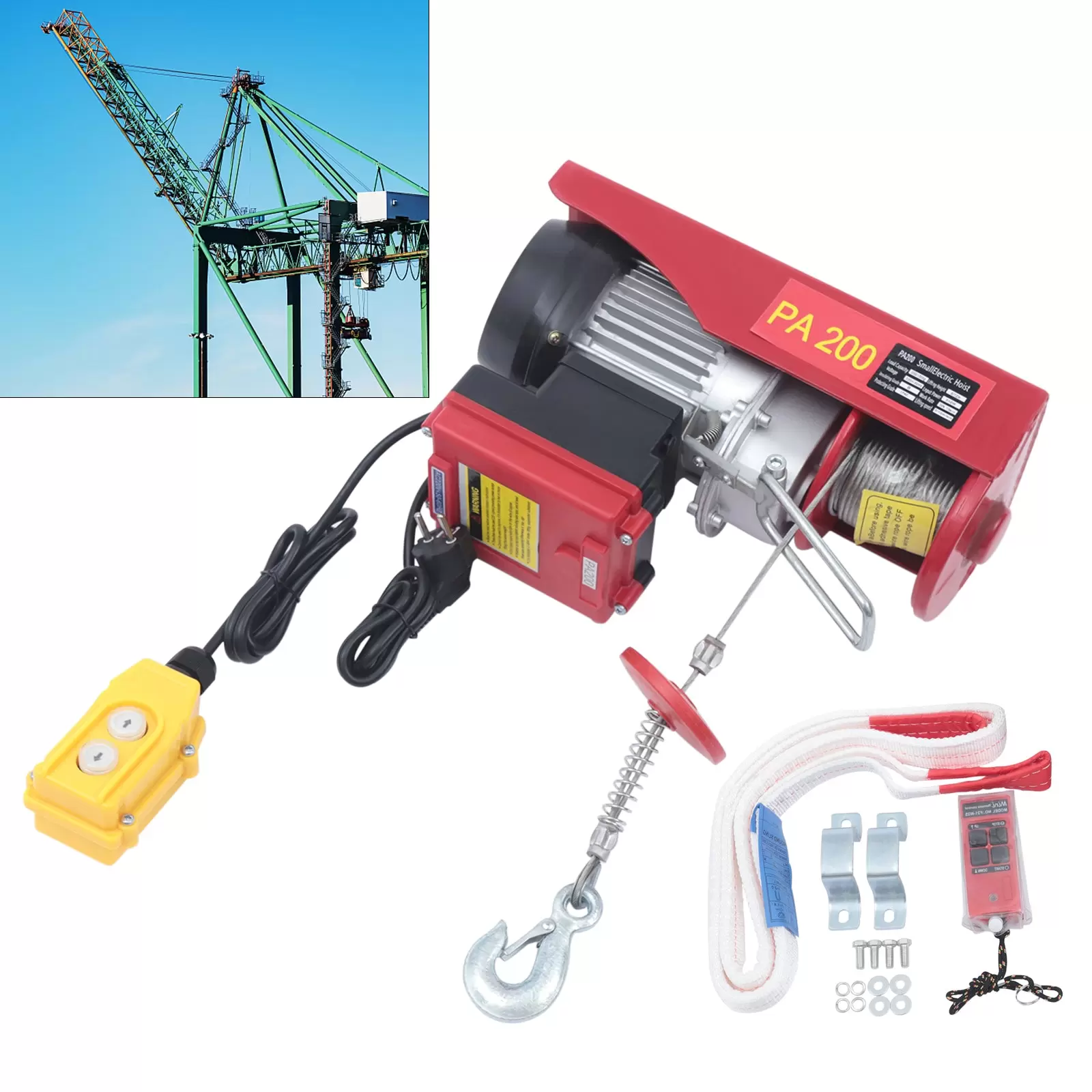 Palan Eléctrico de 220 V con cable de 100/200 kg, Treuil-Palan eléctrico con control para casa, taller y garaje (440lbs/200 kg)