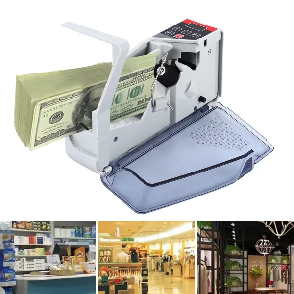 Mini detector de billetes falsos, contador de billetes, máquina para billetes mixtos, portátil, (600 unidades/min v40, 190 x 50 x 90 mm), color gris