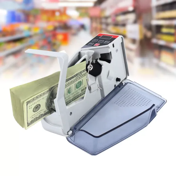 Mini detector de billetes falsos, contador de billetes, máquina para billetes mixtos, portátil, (600 unidades/min v40, 190 x 50 x 90 mm), color gris